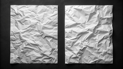 white crumpled and creased glued mockup paper poster template set isolated on black background
