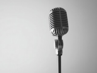 Fototapeta premium classic silver studio microphone set against a clean white backdrop, radiating vintage charm and inviting thoughts of music and creativity
