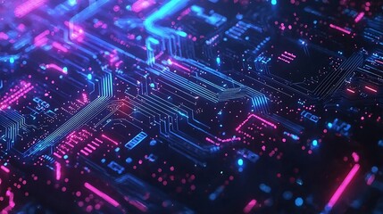 Obraz premium Glowing Technology Inspired Abstract Background with Minimalist Futuristic Patterns in Blue and Purple Tones