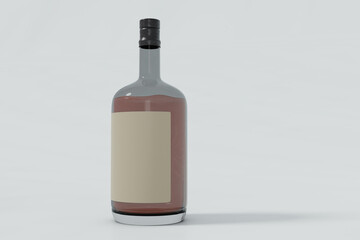 Glass alcohol wine bottle on a white background. 3D render template for makeup product brand advertisement and logo branding design V7