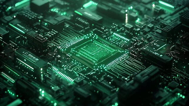 Isometric hologram with glowing circuit tech background  Futuristic and clean design with ample space for message  Digital of modern technology innovation and future concept