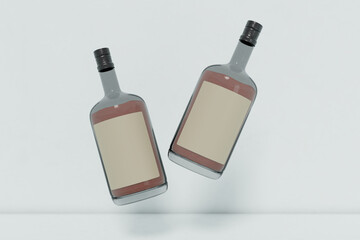 Glass alcohol wine bottle on a white background. 3D render template for makeup product brand advertisement and logo branding design V6