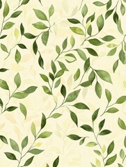 Watercolor seamless pattern of green leaves on a beige background.