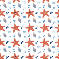 Colorful pattern featuring cheerful starfish and aquatic elements in a playful design