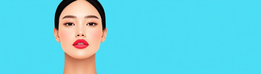 Fototapeta premium Beautiful woman, clean skin, red lips