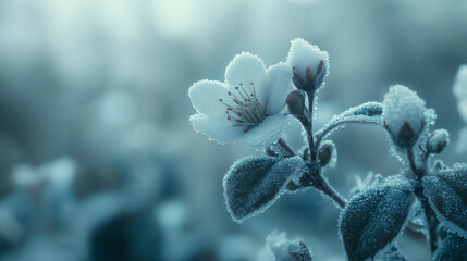 Dew-kissed leaves glistening in the soft morning light with a calming blue hue reflecting nature's tranquility.