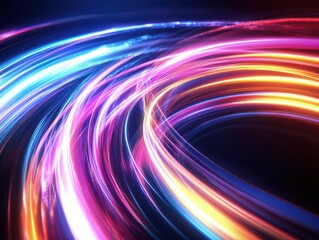 Obraz premium dynamic abstract light trails representing speed and motion, with vibrant neon colors curving and flowing in a futuristic, technology-inspired composition