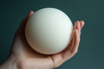 Blank stress ball being squeezed with foam texture visible, captured using macro lens on office desk lighting, with copy space