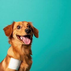Playful dog with tongue out indoor studio pet photography bright colors close-up joyful expression