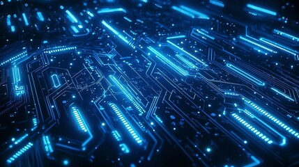 Sleek and Futuristic Blue Circuit Board Background with Glowing Lines and Minimal Clean Design Ideal for Spacious Text or Graphic Overlay