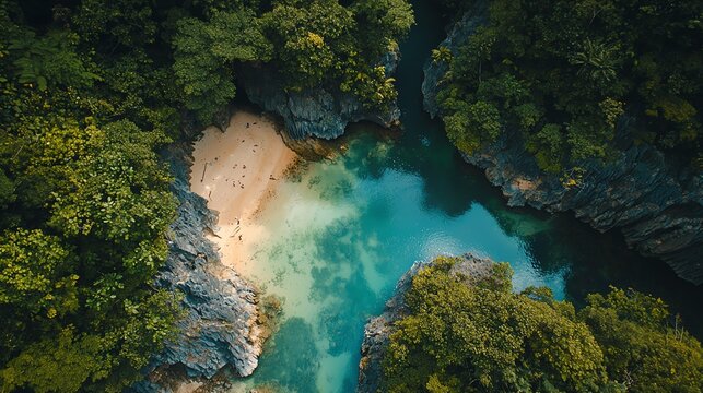 Aerial view of Palawan underground river, Philippines