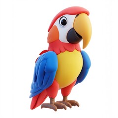 Fototapeta premium Vibrant 3D Cartoon Macaw Parrot on Clean White Background