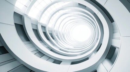 Obraz premium Spiral Interior of a Modern Building with Bright White Walls and a Circular Opening to the Sky