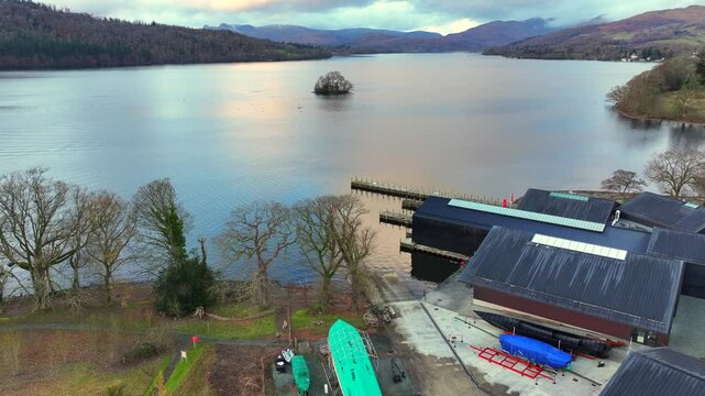 Aerial video of autumnal landscape of Windermire - UK 