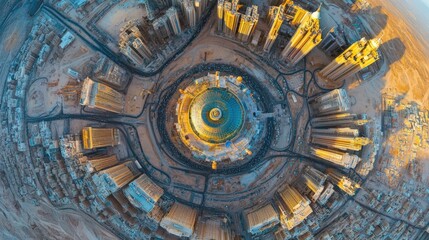 Aerial View of Cityscape with Central Dome Structure