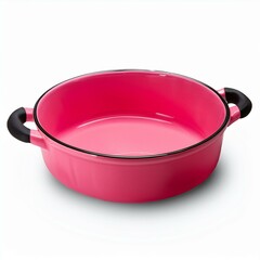 Bright pink ceramic baking dish with ergonomic handles, isolated on a transparent background, ideal for cookware branding and kitchen catalogs
