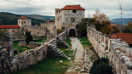 Fototapeta premium Enchanting Views of an Ancient Castle Surrounded by Nature
