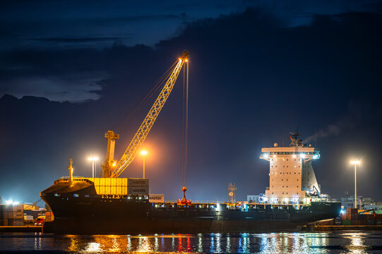 Sfax, Tunisia - November 11, 2024: Container ship Annaba in the port of Sfax.