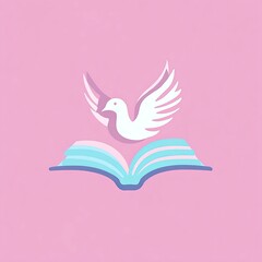 Fototapeta premium a pastel colored logo with a white dove instead of the dove's wings we find an open book the book allows it to fly this logo must reflect education and excellence generative ai