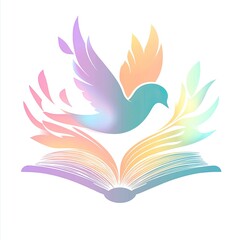 Obraz premium a pastel colored logo with a white dove instead of the dove's wings we find an open book the book allows it to fly this logo must reflect education and excellence generative ai