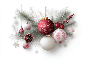 Minimalist  Christmas Ornament Composition with Frosted Pinecones
