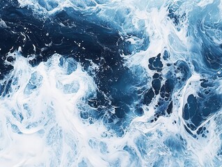 Fototapeta premium swirling blue and white oil paint creating an abstract representation of ocean waves, textures evoking movement and depth. the piece invites viewers to immerse themselves in the essence of the sea