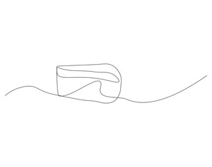 Obraz premium Slice of Cake Continuous Line. Continuous one line drawing pastry cutlet dish with cherry. Dessert concept. Single line draw vector