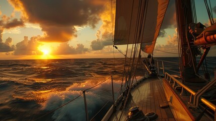 Captivating Sunset Sail: A Tranquil Journey Over Ocean Waves