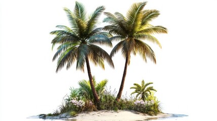 Tropical Island Paradise - Lush Palm Trees and Beach Scene