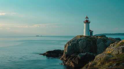 Fototapeta premium Serene Lighthouse Overlooking Calm Waters at Dusk