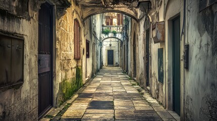 Fototapeta premium Ancient Alleyway Stone Pathway Old City Architecture