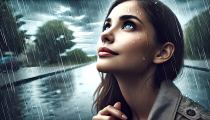 空を見上げる女性