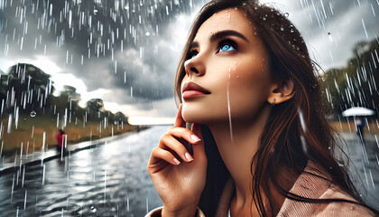 空を見上げる女性