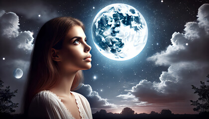 空を見上げる女性