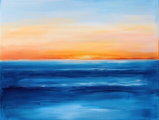 Fototapeta premium vibrant abstract seascape at sunrise, with hues of blue and orange blending seamlessly, capturing the tranquil beauty of the coast at dawn