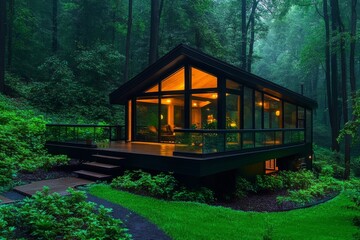 A cozy cottage surrounded by lush greenery. Generative AI
