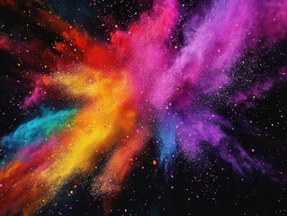 vibrant explosion of colorful powder against a black background, symbolizing the exuberance of a festival celebration or abstract art, capturing dynamic energy and joy