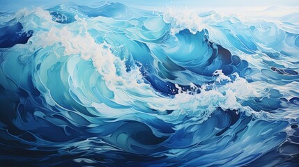 A painting of a wave with a blue background