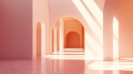 Fototapeta premium Sunlit Interior with Archways and Peach Walls