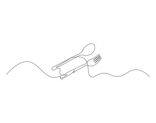 Obraz premium Continuous line drawing of fork and spoon. Cooking, kitchen and table manner concept vector illustration.