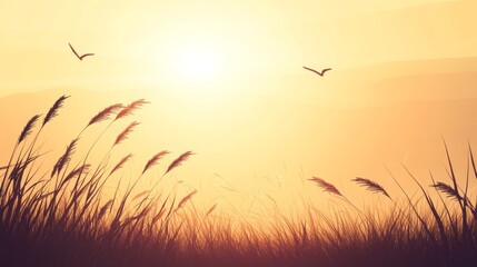 Obraz premium dry grass sun rays background wind nature landscape freedom concept