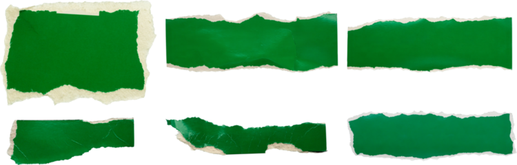 piece of green paper tear set isolated on white background