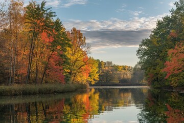 autumn landscape with a calm body of water