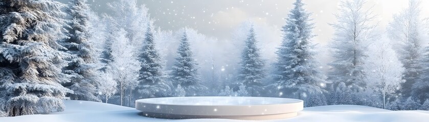 Fototapeta premium White Platform in a Snowy Winter Forest Scene