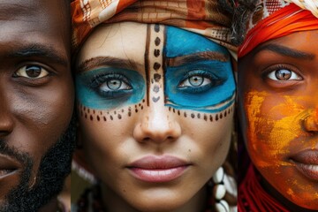 Models showing tribal makeup from different cultures