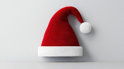 Cozy Red Christmas Hat on Simple Background