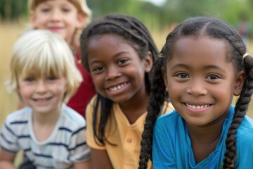 Fototapeta premium Group of happy multiethnic children smiling together outdoors