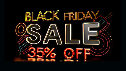 Black Friday sale 35% percent off promotion, shopping label, discount tags, business marketing concept, online advertising poster, store deals, product offers, 3d text