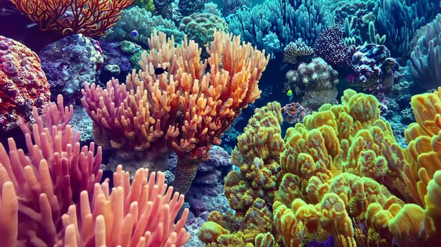 Heatmap of a coral reef, with vibrant colors indicating areas of healthy coral and cooler tones showing regions under stress or damage. . 4K Video