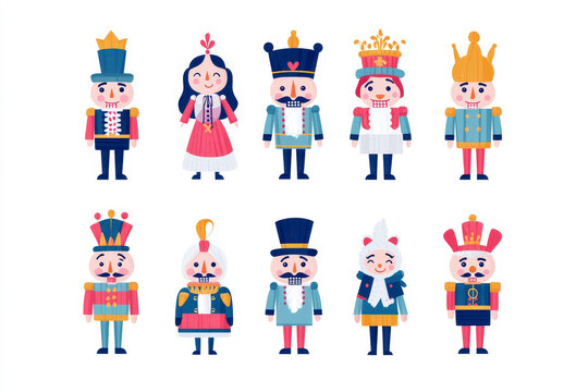 Collection of colorful nutcracker icons with diverse characters and designs